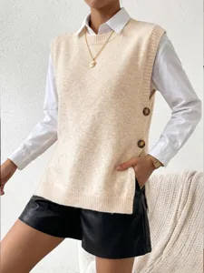 Chaleco jersey de punto para mujer sin mangas top en capas vista de detalle moda