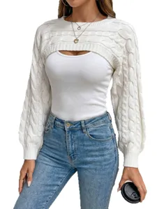 Cardigan corto in maglia trecce maniche lunghe top a sovrapposizione donna autunno inverno moda.