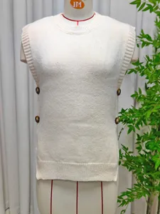 Chaleco de punto sin mangas para mujer cuello redondo jersey liso con botones laterales.