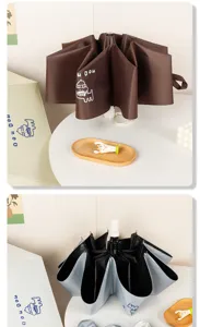 Detailed view of cartoon dog automatic folding umbrella with durable UV sunshade coating