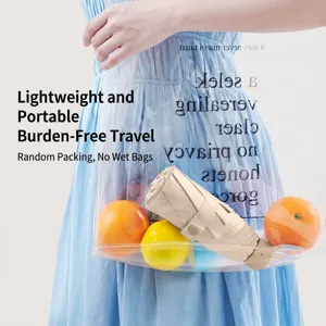 Beige mini portable 5-fold capsule umbrella for sun and rain with UV protection for women
