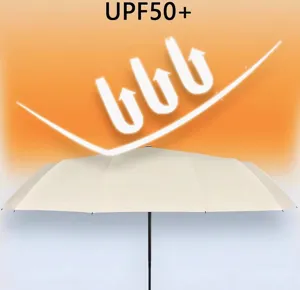 UV-Schutz-Detail des cremefarbenen Automatik-Regenschirms mit UPF50+