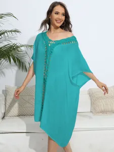 Women crochet beach cover up loose dress summer swimwear bikini swimsuit casual top