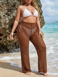 Donna Uncinetto Pantaloni da Spiaggia Estate Trasparente Maglia Lunghi Casual Vacanza