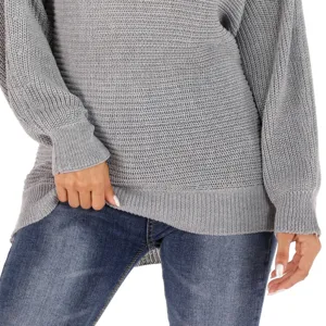 Maglione in maglia grigio con maniche a pipistrello, pullover casual largo per donna.