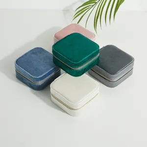 Multi-color velvet square jewelry organizer box with gold zipper for rings and earrings