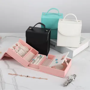 Portable high-end multi-layer jewelry travel organizer box in various colors