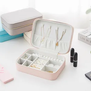 Portable PU Leather Jewelry Box Travel Multi-functional Storage Case For Earrings Rings Necklaces Simple Jewelry Organizer