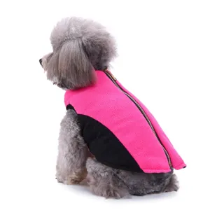Detailed close-up view of the cute pet winter vest in pink and black for small dogs.
