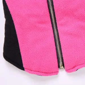 Warm fleece pet dog vest jacket winter clothes for small dogs pink and black detail view