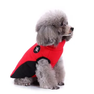 Winter warm pet dog fleece vest jacket red black colorblock for small medium dogs
