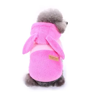 Cute pink plush rabbit ear pet hoodie for small dogs autumn winter warm puppy clothes fleece coat