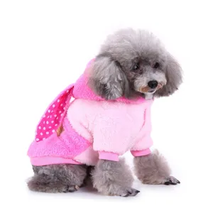 Pink cute dog hoodie with bunny ears, soft fleece winter pet jacket for small dogs and teddy.