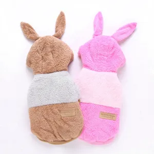 Cute bunny ear plush pet clothes for small dogs winter warm fleece jacket apparel