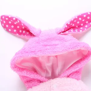 Cute pink pet hoodie with polka dot rabbit ears, perfect winter warm jacket for small dogs.