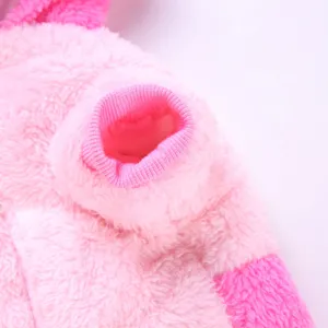 Cute pink pet fleece jacket detail, soft fluffy winter warm dog coat for small and medium pets.