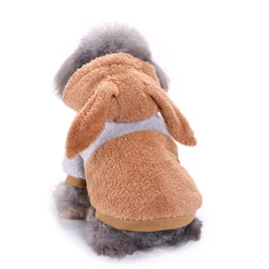 Cute dog winter hoodie with rabbit ears, thick fleece pet apparel for small dogs.