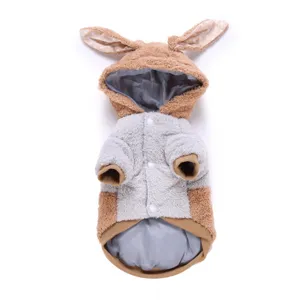 Cute pet winter warm coat with rabbit ears design, soft plush material for small dogs Teddy Pom.