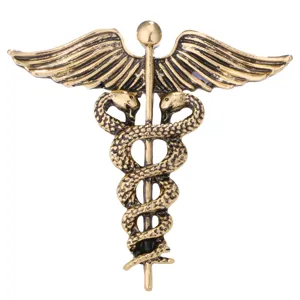 Vintage Bronze Caduceus Brosche Anstecknadel mit geflügelten Schlangen für Revers