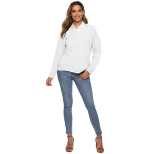 Women casual V-neck knit sweater detail view, elegant long sleeve winter top apparel.