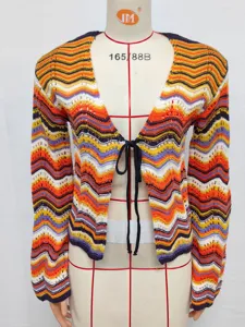 Cárdigan de punto con rayas de ondas de colores para mujer suéter elegante de manga larga