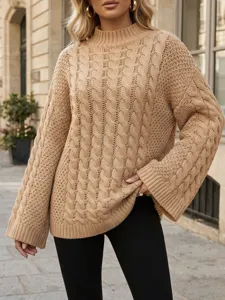 Gemütlicher Damen Rollkragen Pullover in Grobstrick Optik, lockerer, warmer Winter Pullover.