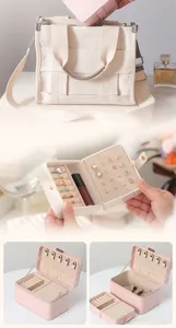Compact PU leather jewelry organizer box for travel showing internal compartments