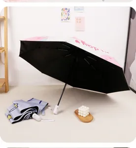 Détails du parapluie pliant lapin fraise avec revêtement noir de protection solaire UV