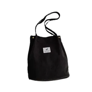 Bolso de hombro minimalista vintage de pana marrón oscuro de gran capacidad para mujer