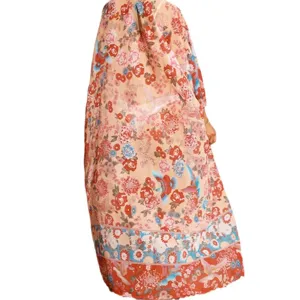 Blumenprint langer Strand Kimono Cardigan für Damen, boho Sommer Urlaub Bademode Bikini Überwurf.