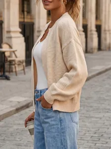 Casual cardigan in maglia ampio da donna, elegante pullover vintage a maniche lunghe per autunno.