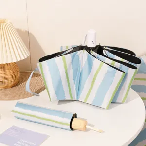 Blue and green striped UV umbrella with black glue coating for portable sun protection