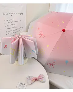 Compact student cute portable reinforced manual sun umbrella for women pink design folding