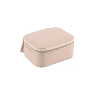 Compact and portable pink square jewelry box with zipper for storing rings and earrings