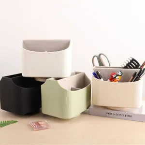 Rotating Roman Column Desktop Storage Box Multi Grid Leather Organizer For Cosmetics Stationery Remote Controls Home Office