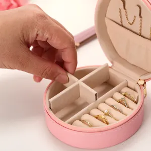 Organisateur de boîte à bijoux ronde de voyage avec fermeture éclair pour bagues