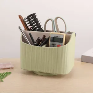 Light green rotating desktop organizer with ribbed texture for office and vanity