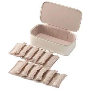 Portable 12-piece jewelry travel organizer set including white leather box and pouches