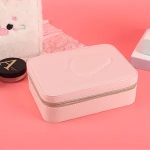 Elegant pink waterproof leather jewelry storage box for rings and earrings organizer