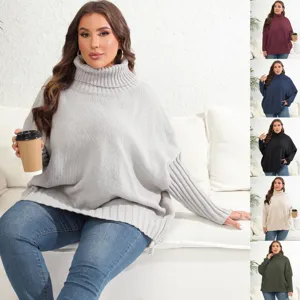 Plus size chunky knit turtleneck sweater detail view showing soft fabric texture and cosy fit.