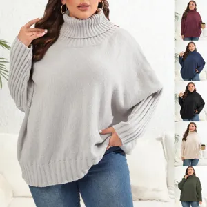 Plus size turtleneck knitted sweater detail shot, cozy winter casual pullover top variant view.