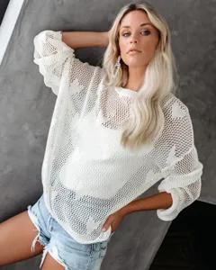 Dames losse opengewerkte gebreide truien met stijlvol transparant design en comfortabele fit.