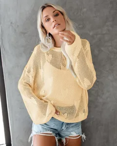 Casual opengewerkte gebreide trui met subtiel hartjespatroon voor dames detailweergave.