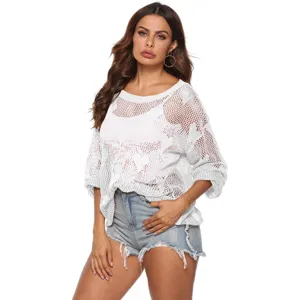 Dames opengewerkte gebreide trui casual hartjesmotief top sexy chique mode kleding item