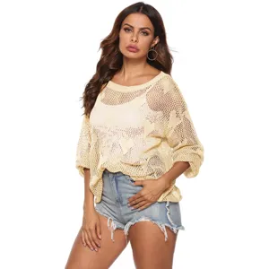 Vrouwen losse uitgeholde gebreide trui casual stijlvolle mesh top schattige kleding