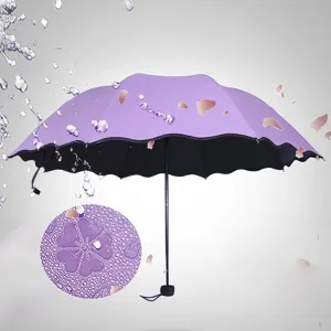 Parapluie Pliable Fleur Magique à l'Eau Double Usage Soleil Pluie Protection UV Revêtement Noir Bord Ondulé 8 Baleines