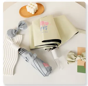 Close-up of folding tulip umbrella with floral pattern and Nice Day text