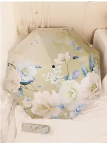 Floral print folding umbrella UV protection compact sun umbrella elegant floral design