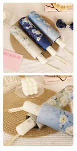 Floral print three-fold automatic sun umbrella UV protection compact travel umbrella.