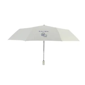Automatic folding umbrella in white with blue cartoon dog print and UV protection coating